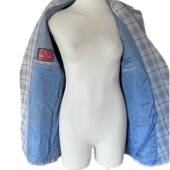 VINTAGE 70s blue plaid Sports Coat Blazer Suit jacket - Picture 10 of 15